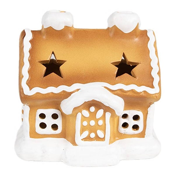 Beeld | Kersthuis | Kerstdecoratie | Gingerbread | Led-verlichting | Bruin | Clayre & Eef | 11x9x11cm