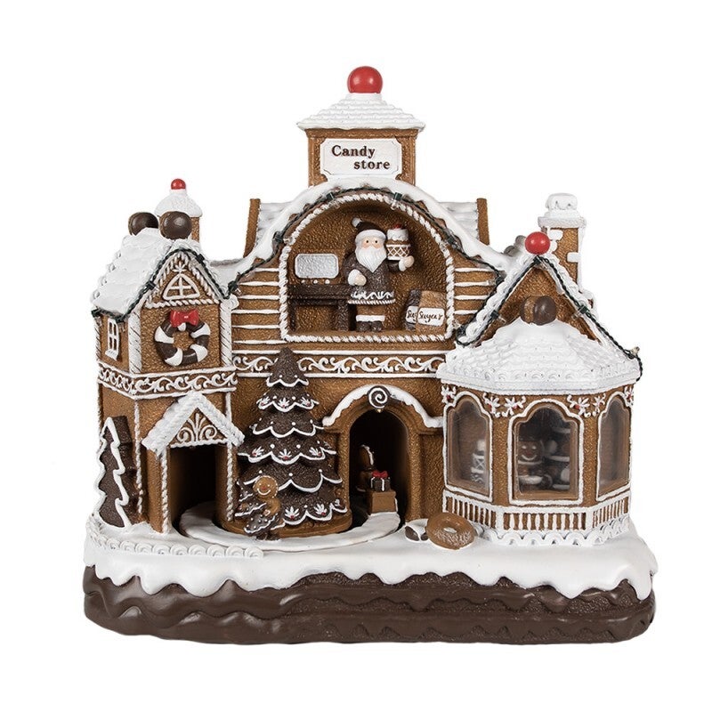 Kerstdecoratie | Gingerbread | Candystore | Snoepwinkel | Led-verlichting | Muziek | Clayre & Eef | 33x17x30cm