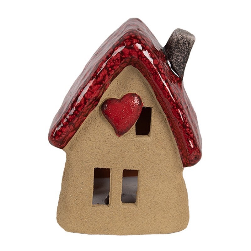 Kerstdecoratie | Huis | Bruin | Rood | Keramiek | Clayre&Eef | 10x8x13cm
