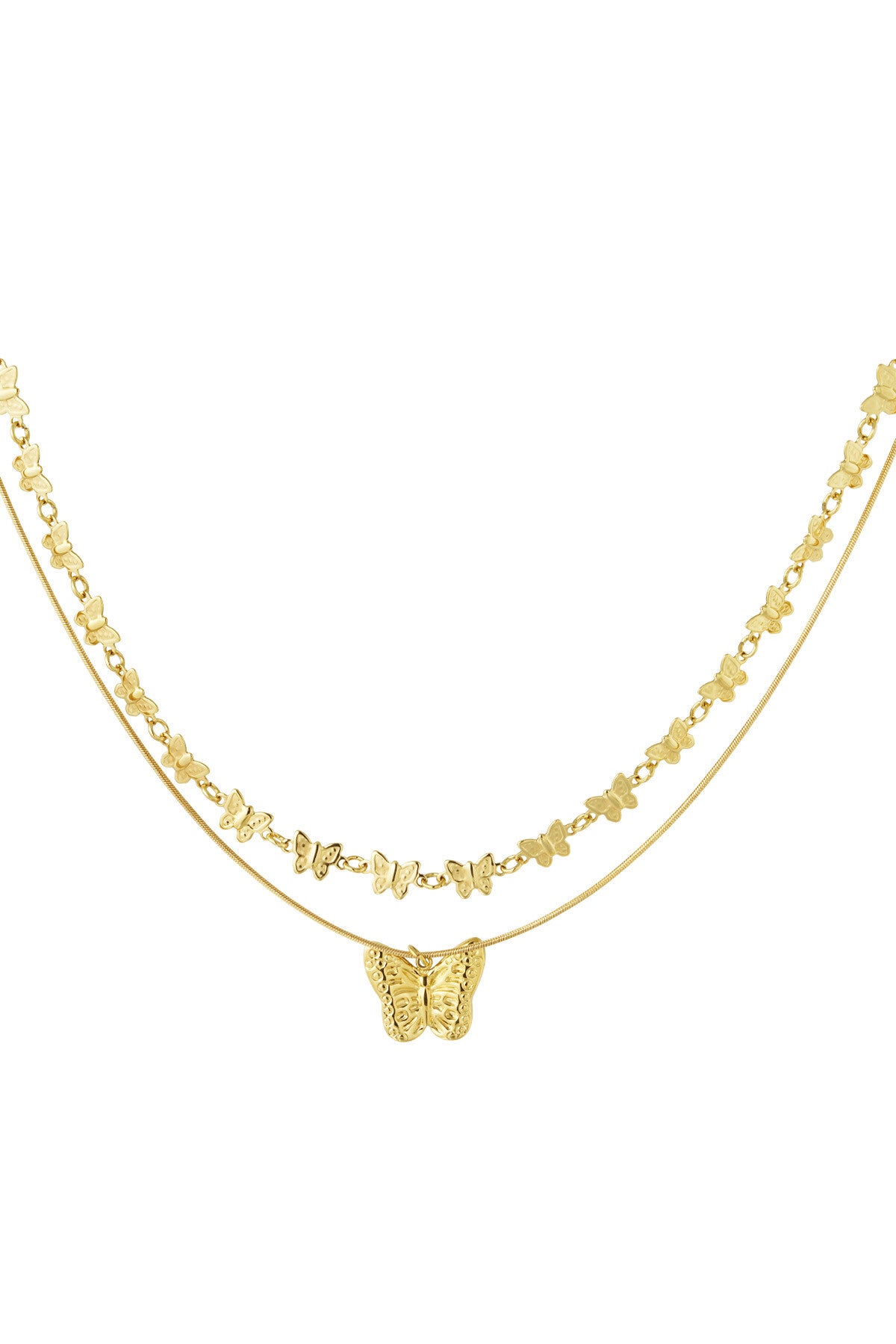 Ketting | Vlinder | Dubbele Ketting | Goud | Stainless Steel | 40+5cm