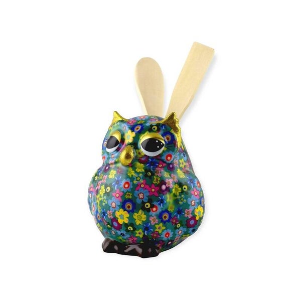 Keukengereihouder uil Olive in blauw met bloemetjes (funky flowers bluedelight)