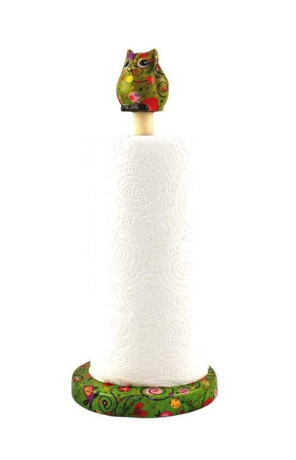 Keukenrolhouder uil Olive in groen met bloemetjes, hartjes en vogeltjes (birds in love funkygreen)