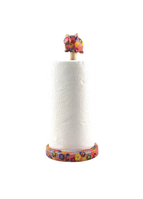 Keukenrolhouder varken Rosie in roze met bloemen (funky flowers flamingopink)