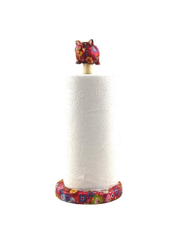 Keukenrolhouder varken Rosie in rood met bloemen (its raining in Paris)