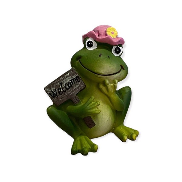 Beeld | Kikker | Groen | Welcome | Polyresin | 7x5x8cm