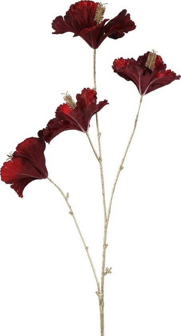 Zijdenbloem | Kunstbloem | Hibiscus | Rood | Bordeaux | Goud | 82cm