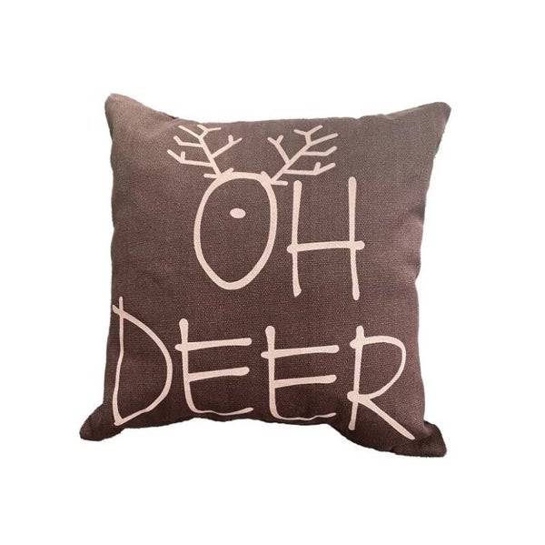 Kussen | Kerstmis | Oh Deer | Rendier | Kastanjebruin | Roze | Katoen | 45x45cm