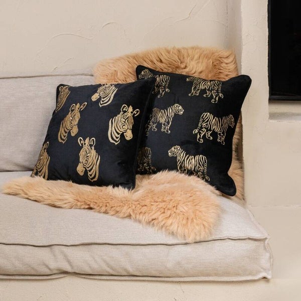 Kussen | Tijger | Zwart | Goud | Polyester | 45x45cm
