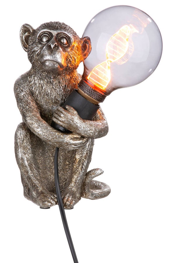 Tafellamp | Aap | Zittende aap | Lamp in armen | Zilver | Netstroom | 12x15x22cm