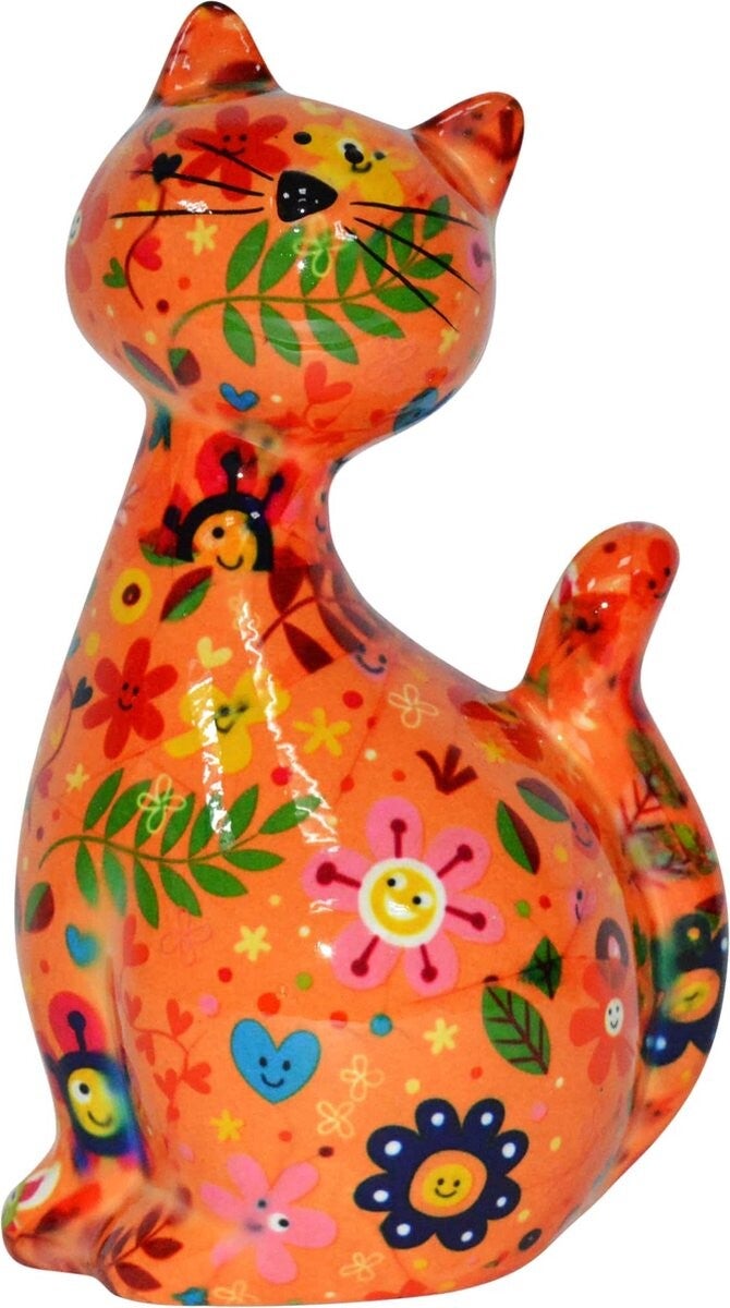 Decoratieve spaarpot kat Caramel oranje (happy flowers orangesoda)