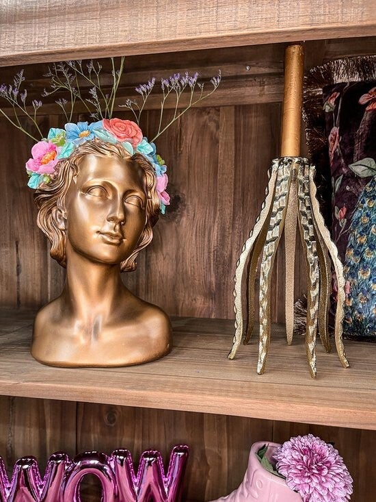 Kandelaar | Octopus | Goud | Aluminium | 12,5x12,5x24cm