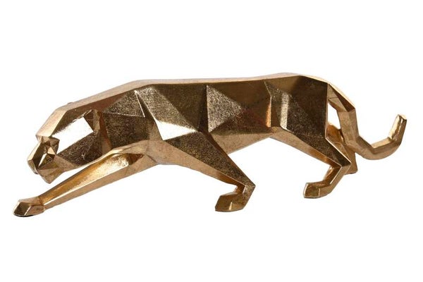 Beeld | Luipaard | Panter | Staand | Goud | Origami | Polyresin | 35,5x8x10cm