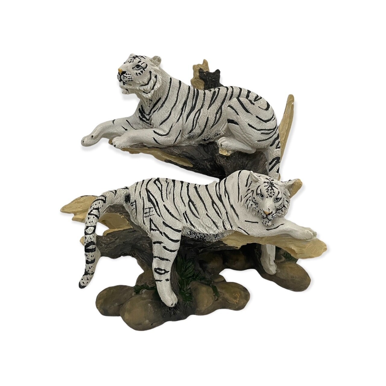 Beeld | Tijger | Witte Tijger | Boomstronk | Polyresin | 21x16x20cm