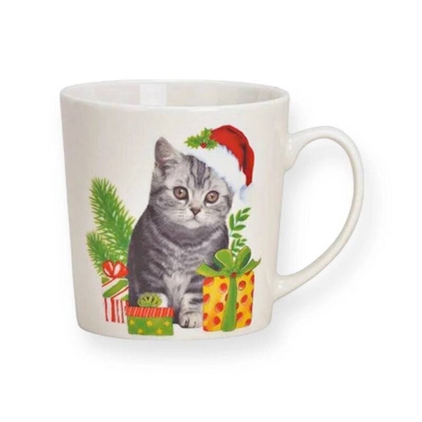 Grote mok kat met kerstmuts