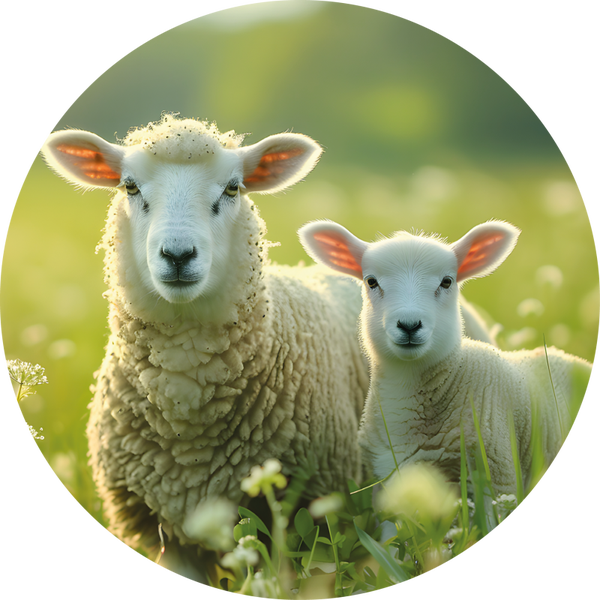 Wandcirkel Schaap en Lam in Weide – Ronde Forex Decoratie Ø30 cm