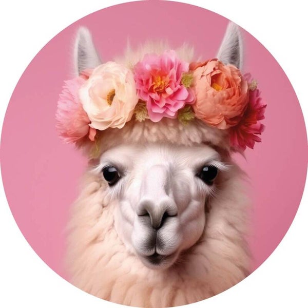 Muurcirkel | Lama | Bloemen | Roze | Forex | 30cm