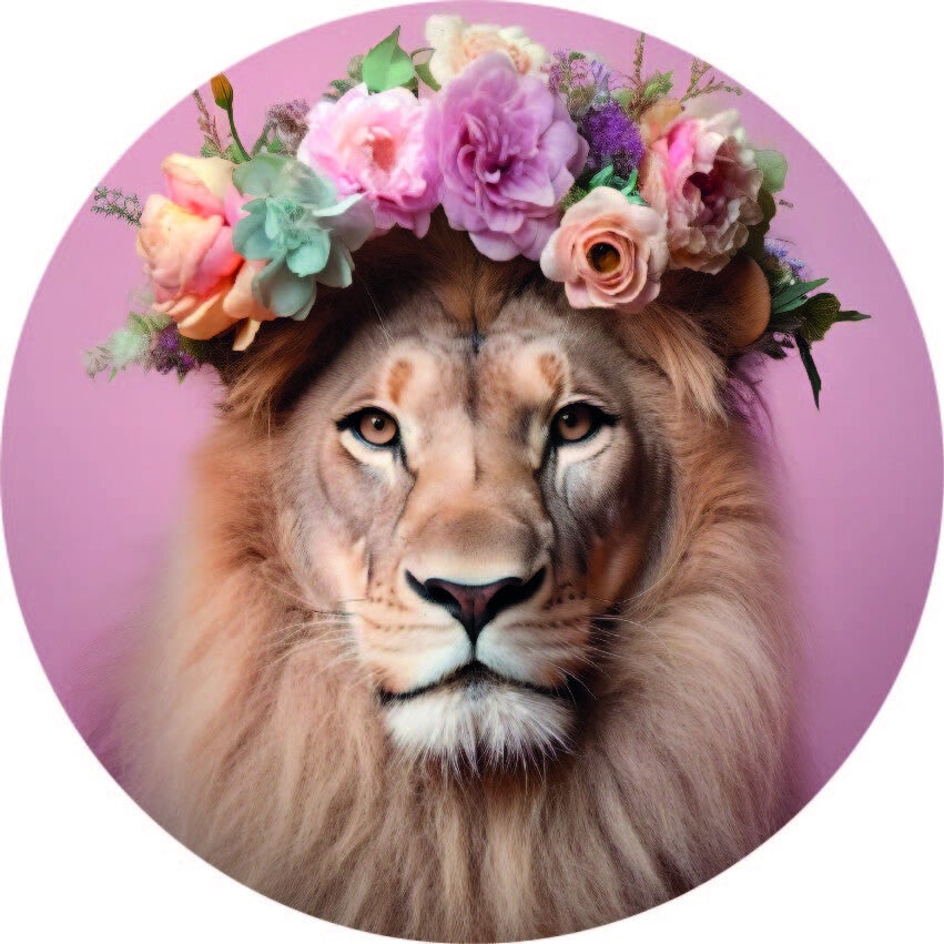 Muurcirkel | Leeuw | Bloemen | Roze | Forex | 30cm