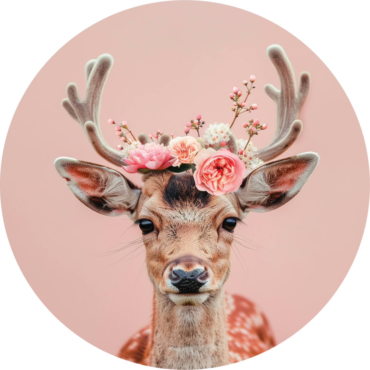 Muurcirkel | Rendier | Bloemen | Roze | Forex | 25cm