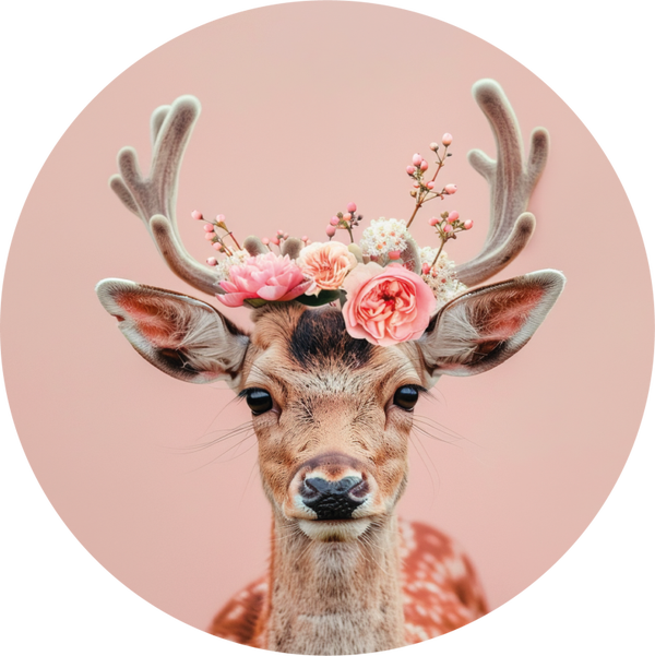 Muurcirkel | Rendier | Bloemen | Roze | Forex | 25cm