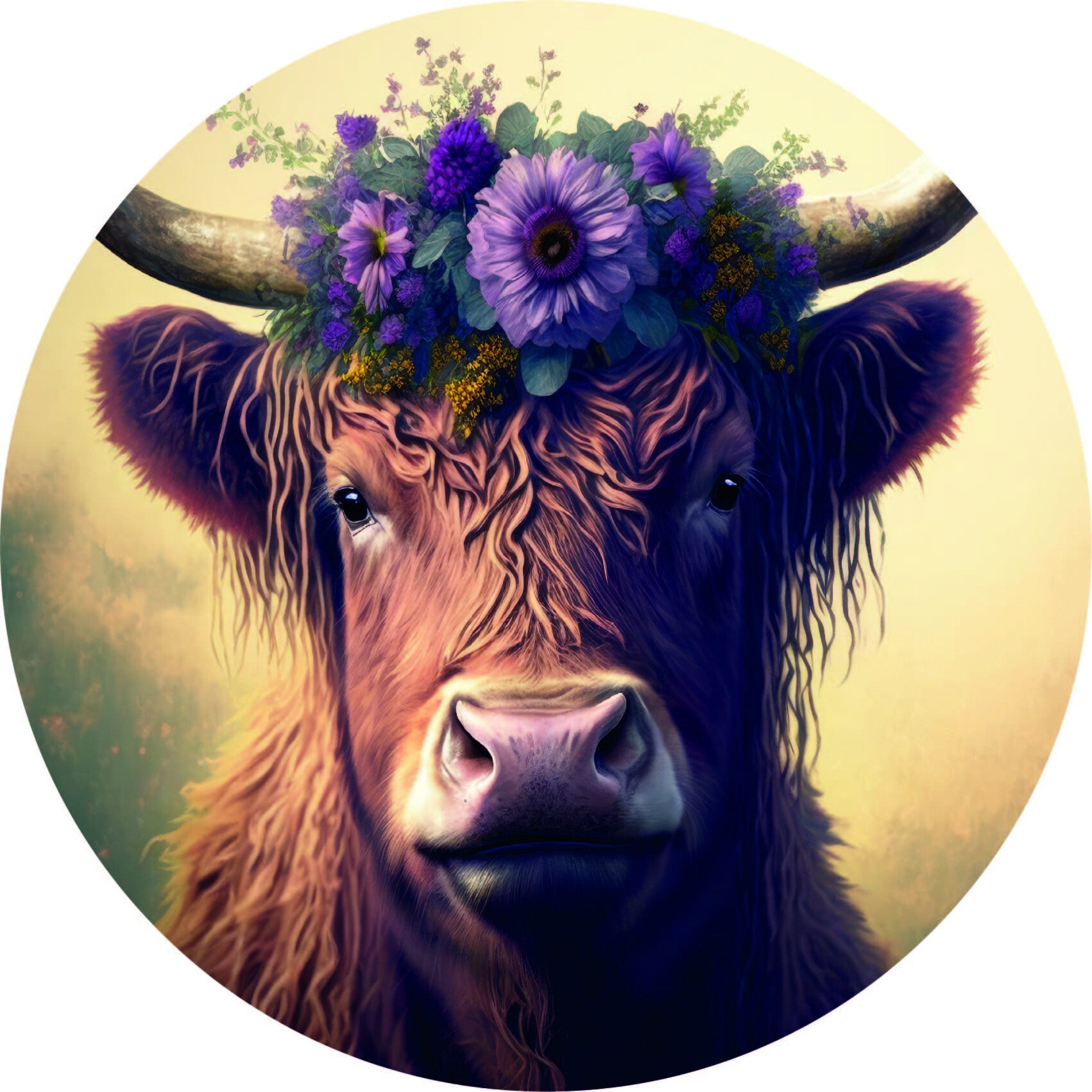 Muurcirkel | Schotse Hooglander | Bloemen | Forex | 60cm