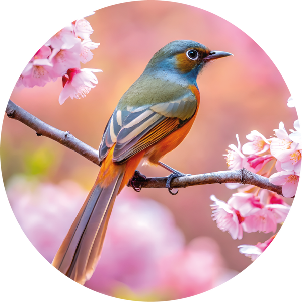 Wandcirkel Tropische Vogel met Bloesem – Ronde Forex Decoratie Ø25 cm