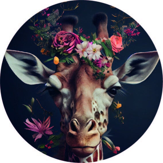 Muurcirkel | Giraffe | Bloemen | Forex | 30cm | 20cm