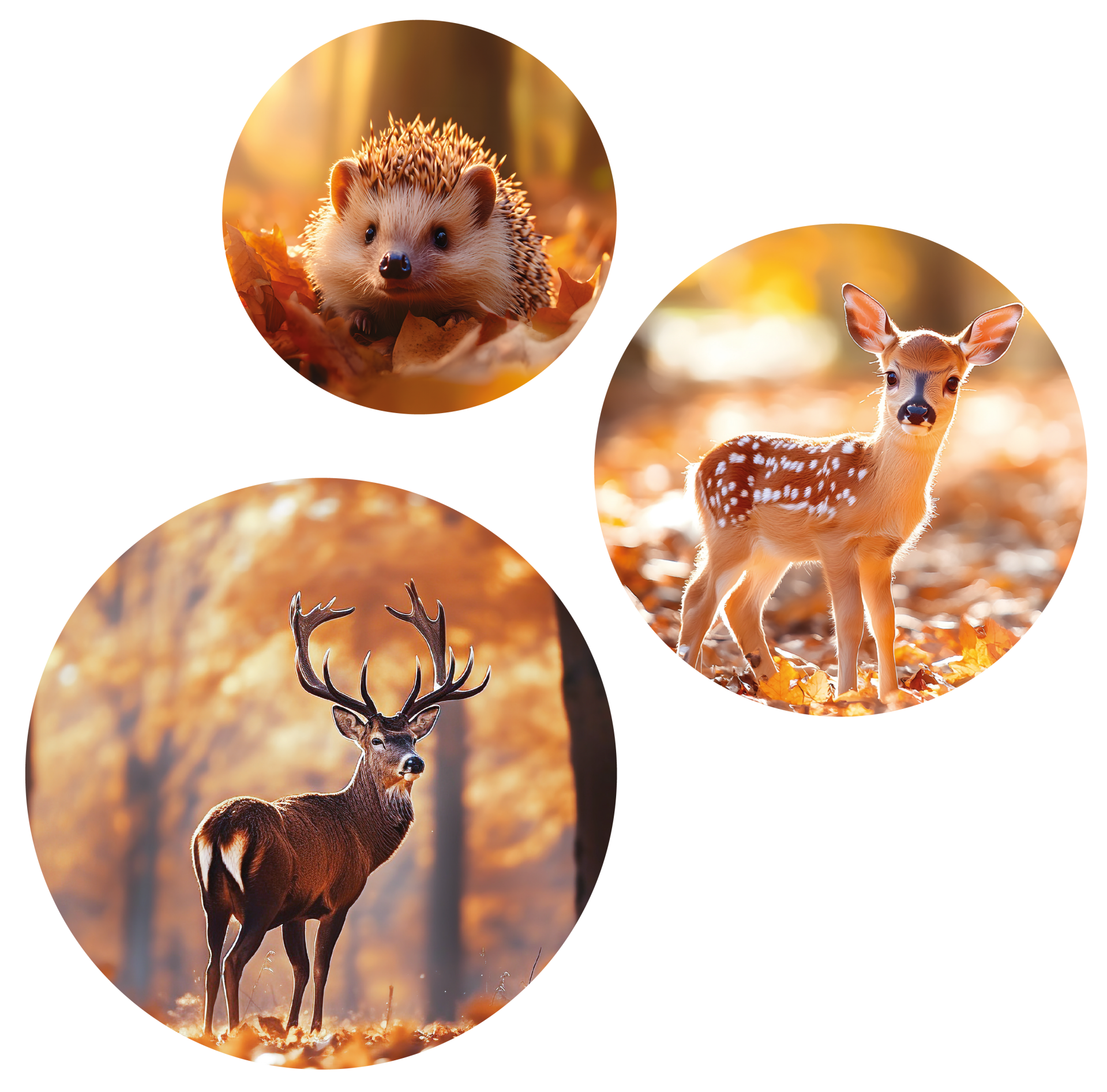 Muurcirkel | Set van drie muurcirkels | Herfstdecoratie | Rendier | Hert | Egel | Forex | 30cm/25cm/20cm