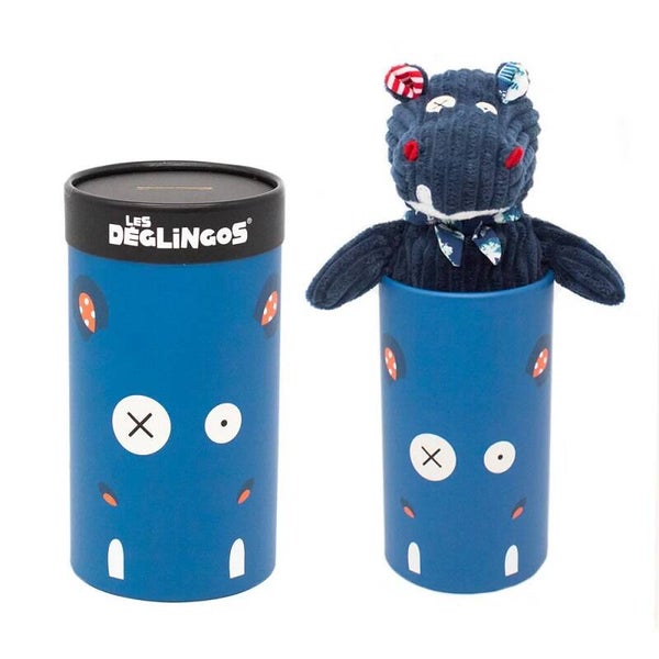 Knuffel | Nijlpaard | Blauw | Pluche | Les Déglingos | 16x13x33cm