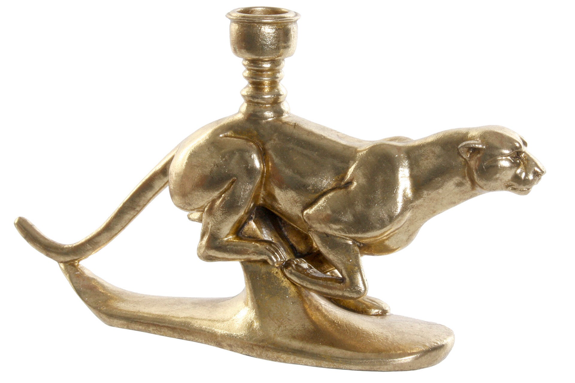 Kandelaar | Luipaard | Rennend |  Goud | Polyresin | 25x6x14cm