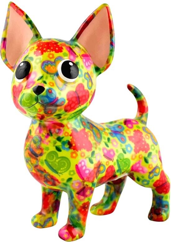 Spaarpot hond chihuahua Cruz in groen met vlinders (Dreamygreen Sweet Butterflies)