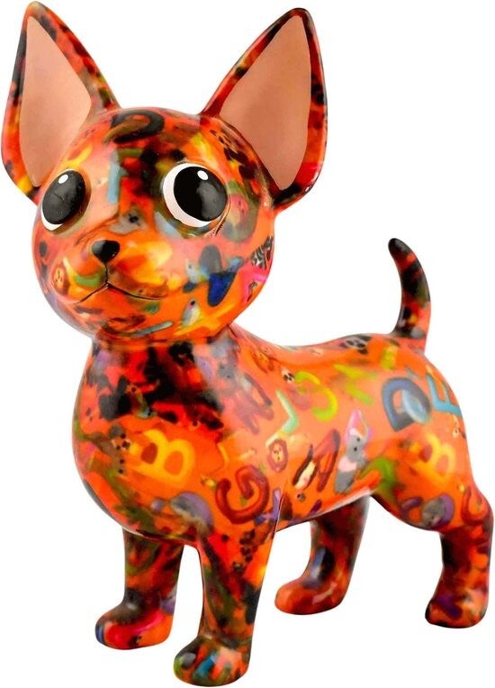 Spaarpot hond chihuahua Cruz in oranje met letters (Funkyorange Abc)