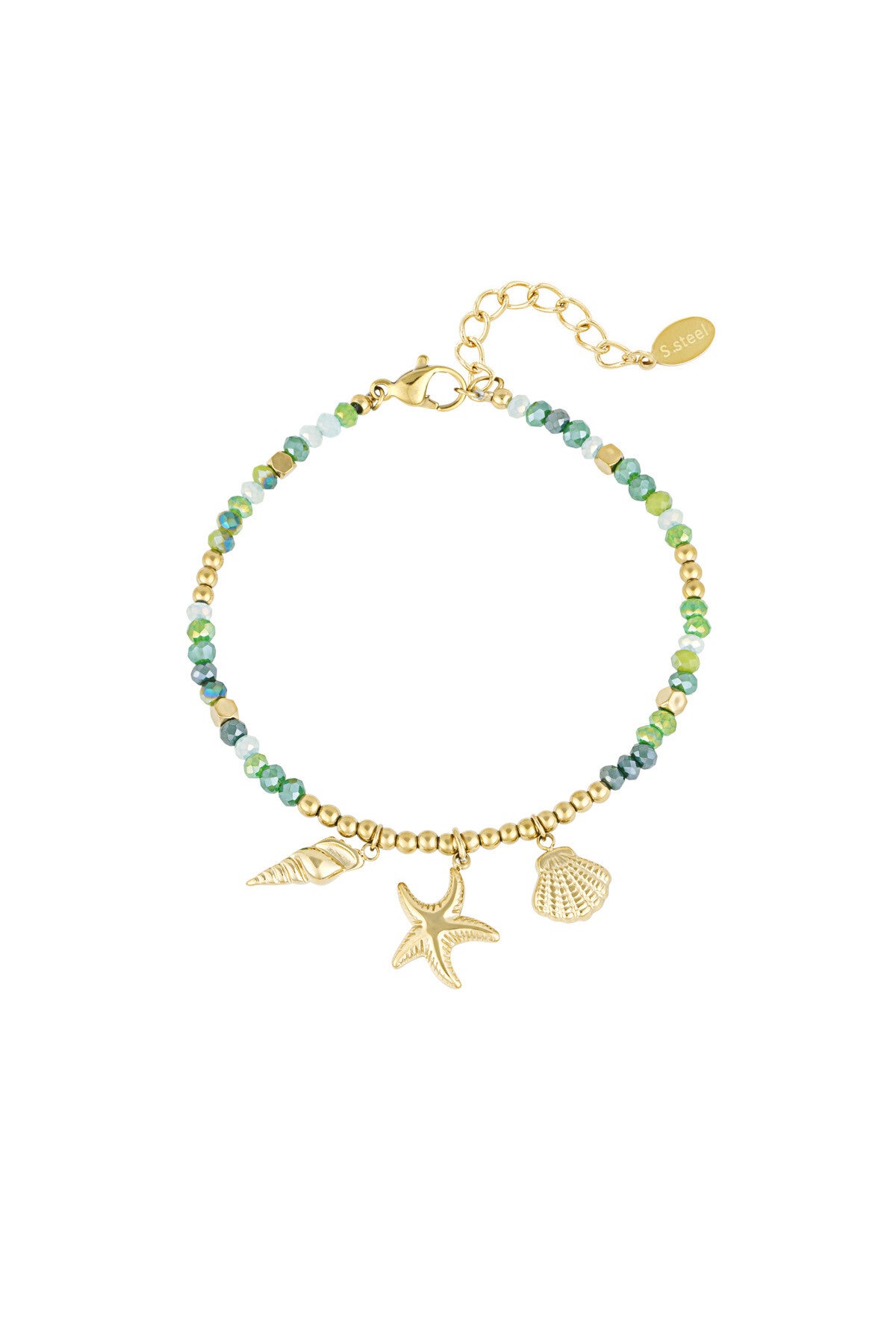 Ocean Glow Armband – Goudkleurig met Schelp, Zeester & Slakkenhuis