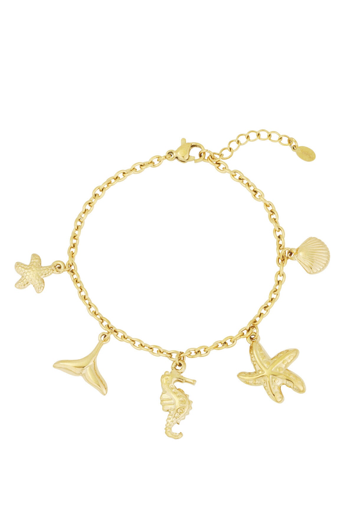 Ocean Treasure Armband – Goudkleurige Schakelarmband met Zeepaardje & Zeester
