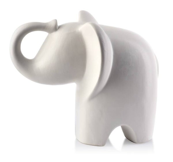 Beeld | Olifant | Slurf omhoog | Wit | Keramiek | 20x12x15,5cm