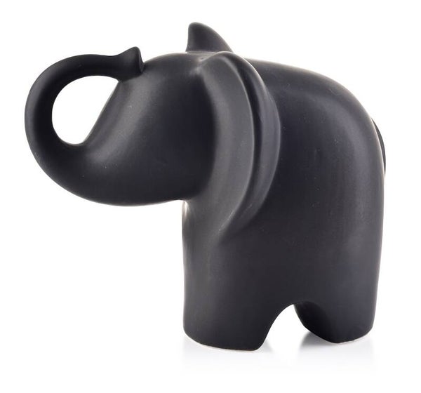 Beeld | Olifant | Slurf omhoog | Zwart | Keramiek | 20x12x15,5cm