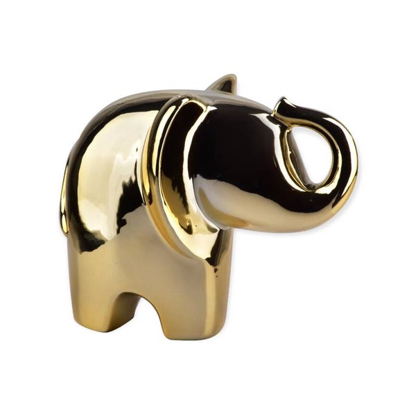 Beeld | Olifant | Slurf omhoog | Goud | Keramiek | 15x10x12cm