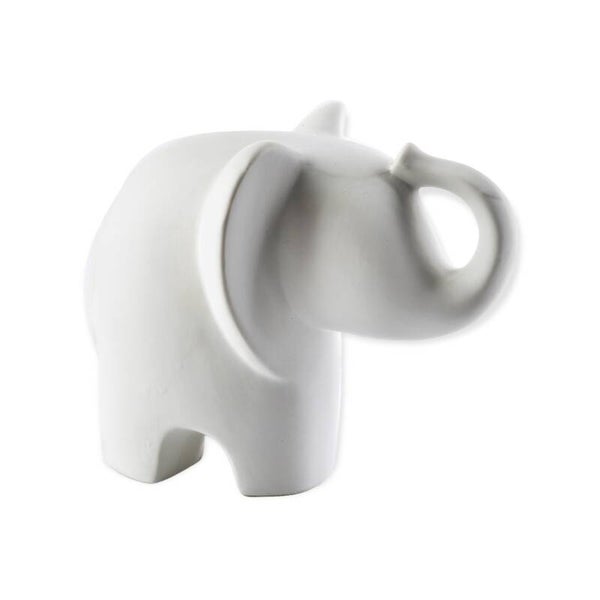 Beeld | Olifant | Slurf omhoog | Wit | Keramiek | 15x10x12cm