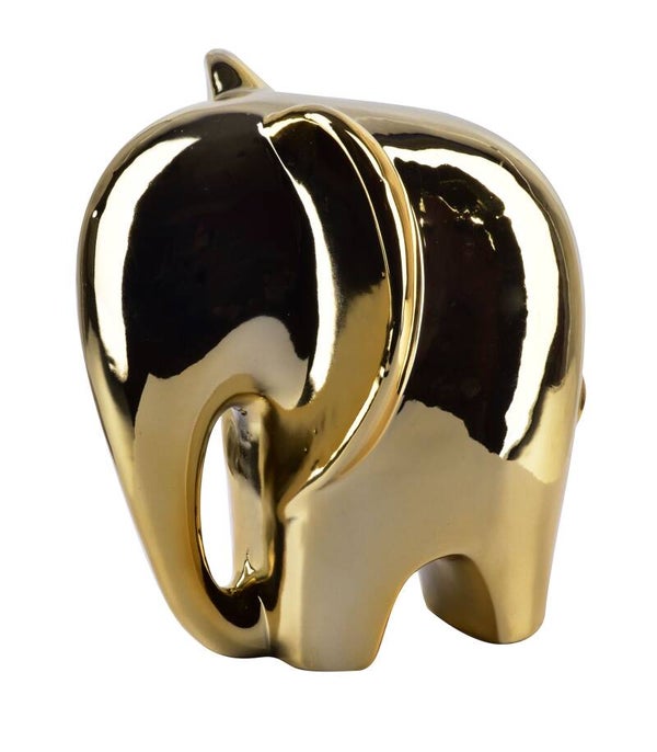 Beeld | Olifant | Slurf omlaag | Goud | Keramiek | 15x13x16,4cm
