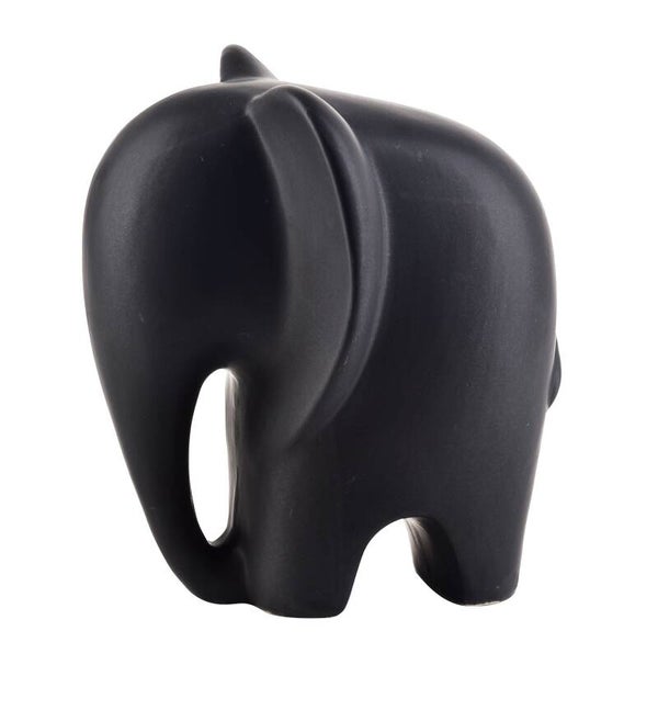 Beeld | Olifant | Slurf omlaag | Zwart | Keramiek | 15x13x16,4cm