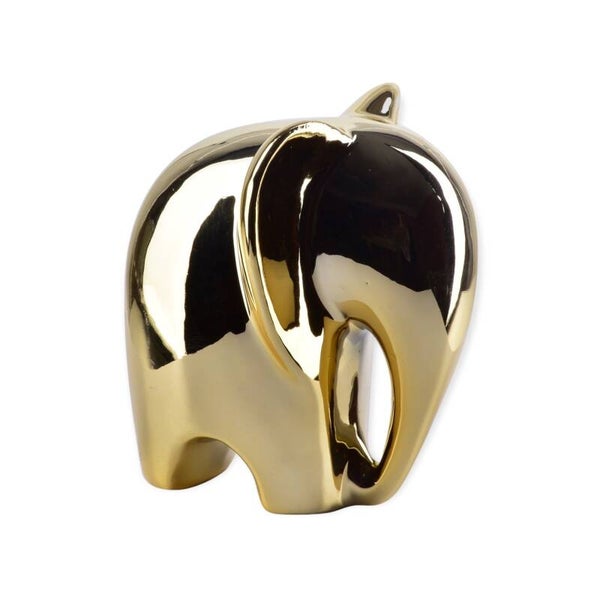 Beeld | Olifant | Slurf omlaag | Goud | Keramiek | 12x9,5x12cm