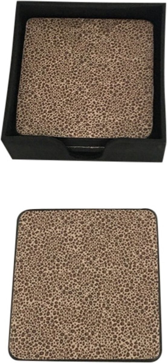 Onderzetters | Luipaardprint | Vierkant | 11,5cm | PU-leer