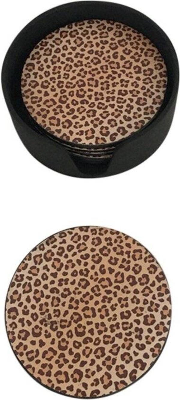 Onderzetters | Luipaardprint | Rond | 11,5cm | PU-leer