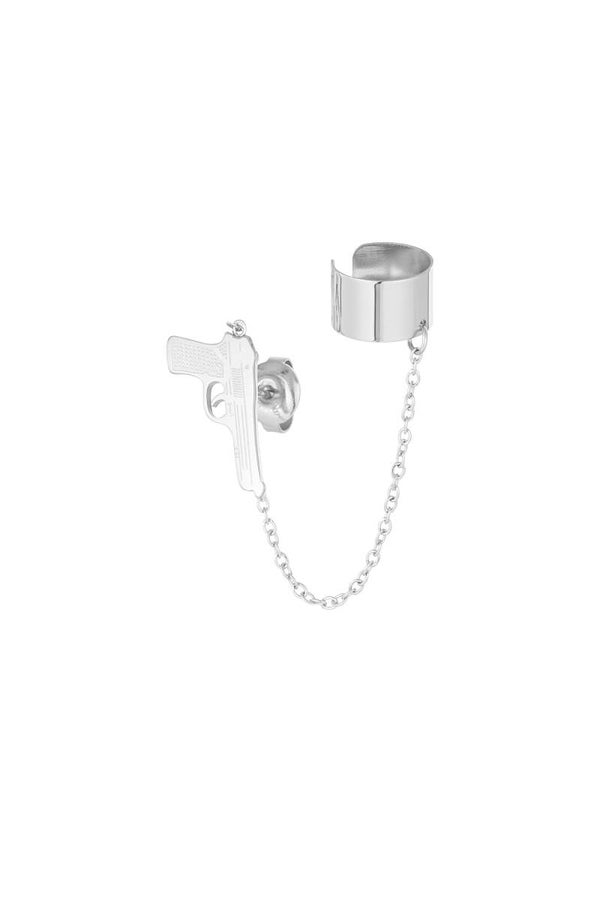 Zilveren Ear Cuff met Pistool Design – Stainless Steel | 7,2 cm