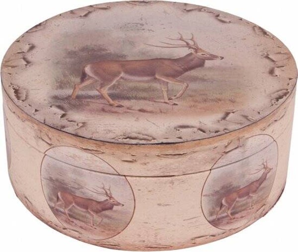 Kerstdecoratie | Box | Doos | Hert | Vintage | Beige | Rond | Dutch Style | 31x31x16cm