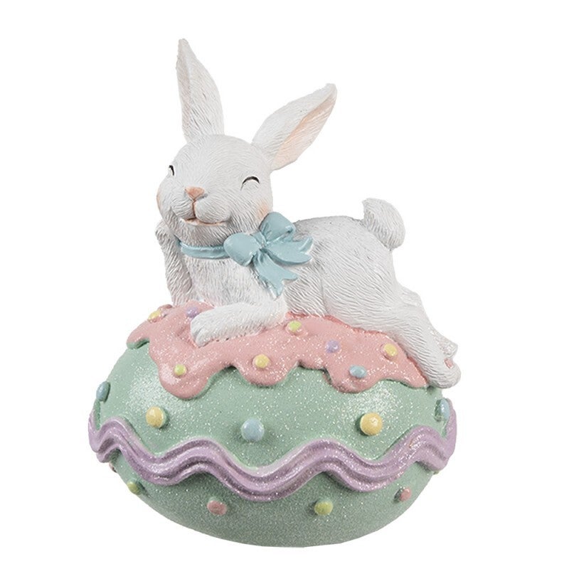 Paashaas op Ei Decoratiebeeld – Clayre & Eef | 15 cm Hoog | Pastel & Glitters