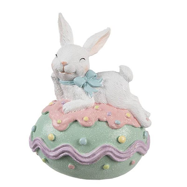 Paashaas op Ei Decoratiebeeld – Clayre & Eef | 15 cm Hoog | Pastel & Glitters