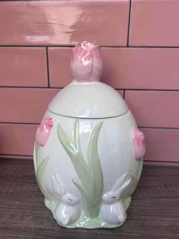 Voorraadpot Konijn & Tulp Roze – Stijlvolle Opberger voor Pasen! 🐰🌷