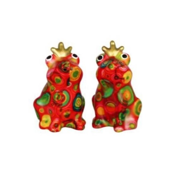 Peper en zoutstel kikker Theo in rood met cirkels (crimsonred lucky circles)