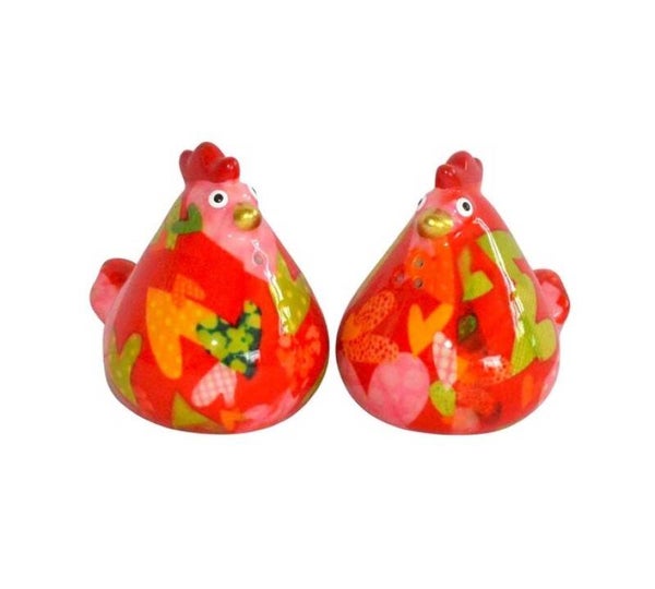 Peper en zoutstel kip Matilda in roze met hartjes (Love Crush)