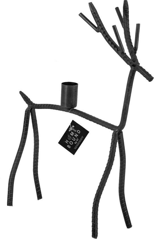 Kandelaar | Hert | Zwart | Geribbeld | Metaal | 2 afmetingen